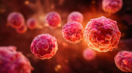 Three dimensional rendering illustrates abnormal cells multiplying within a biological environment