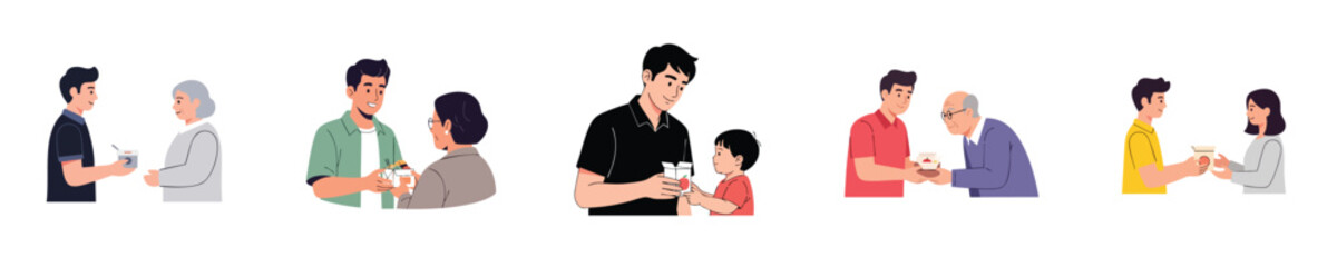 Charity Donation Flat Vector People Sharing Food And Drink Together