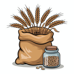 Burlap Bag of Wheat with Grain Jar Agriculture Artwork