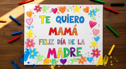 Child's Crayon Drawing "Te quiero mam&aacute;" &mdash; Authentic Mother's Day Craft Photo