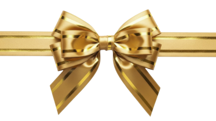  Golden Satin Gift Ribbon Bow with Striped Texture on a Transparent Background, PNG Image