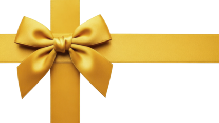 Golden ribbon bow with tied knot on a transparent background, festive PNG image, celebration PNG file for Valentine's Day.
