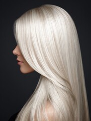 Light ash blonde hair cascading smoothly with glossy, healthy shine, detailed texture visible in a premium studio beauty portrait 