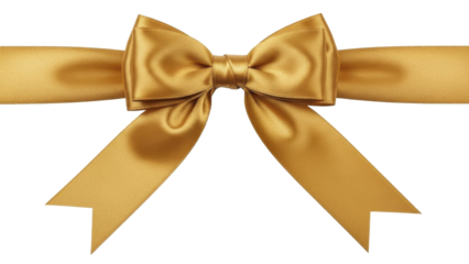 Golden satin ribbon bow on a transparent background, PNG image