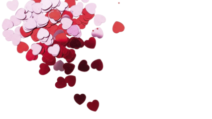  Scattered red and pink heart confetti for love celebration on a transparent background, PNG image, PNG file