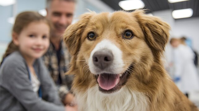 Happy companion animal visits a medical facility with its family members
