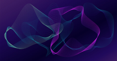 Neon wave abstract background glowing cyan and purple flowing lines on dark gradient, futuristic tech and synthwave aesthetic