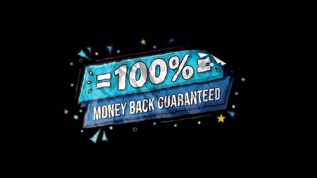 Money Back Guaranteed, Peel Off Sticker, Animation. 4K &ndash; 3840&times;2160, Transparent.