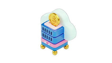 Cloud Server with Dollar Coin: Digital Finance Concept