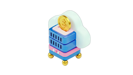 Cloud Server with Dollar Coin: Digital Finance Concept