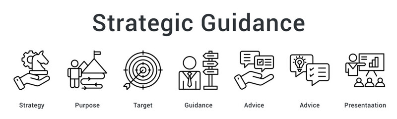 Strategic guidance defining purpose and targets with advice and presentations for effective direction.