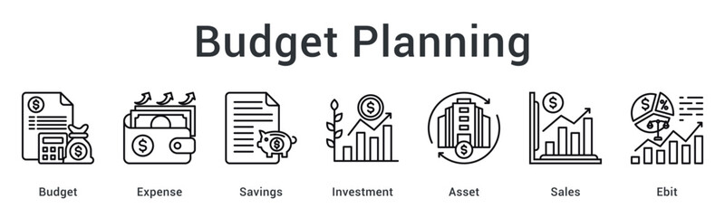 Budget planning allocating expenses and savings toward investments and assets tracking sales and operational earnings.