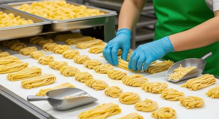 Chef preparing fresh, handmade pasta noodles in a professional restaurant kitchen setting