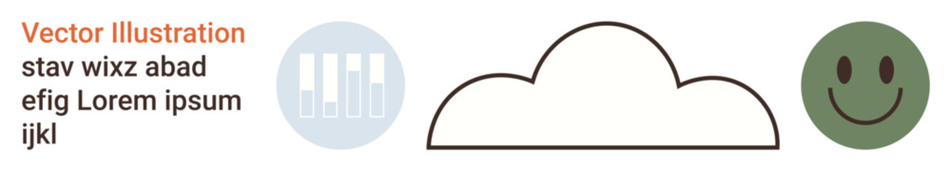 Data visualization, cloud services, emoticons, minimalism, design concepts, digital tools. Bar graph, cloud outline green happy face. Data visualization and cloud services concept