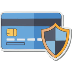 Blue Credit Card with Protective Shield Icon Illustrating Secure Payment Transactions and Financial Safety Concept Clean Flat Design
