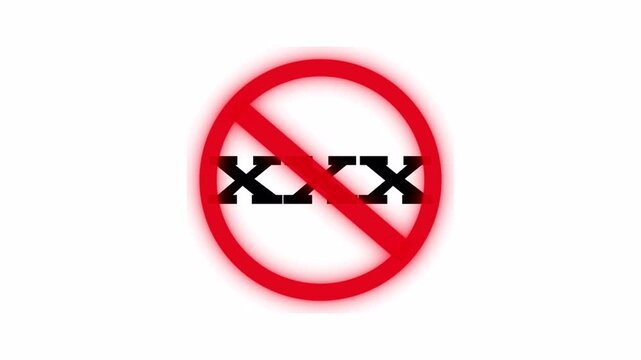 XXX icon sign animation. Under 18 sign warning symbol. Over 18 only censored. red circle cross. 4K animation on transparent background