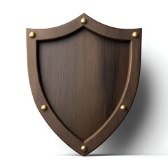A detailed wooden shield with golden studs, representing protection and strength, perfect for medieval or fantasy themes.