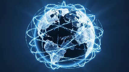 Digital blue globe rotating with glowing network lines for communication concept and tech innovation