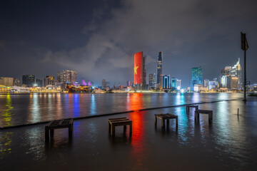 Fototapeta premium August 12, 2024: sunset in District 1, Ho Chi Minh City, Vietnam