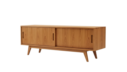 Midcentury Modern Wooden Sideboard With Sliding Doors