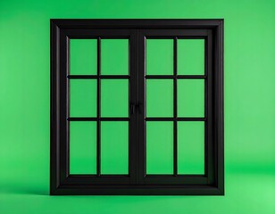 Obraz premium Black Window Frame with Green Screen Background
