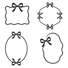 Doodle Line Frame Set with Ribbon Bows – Hand-Drawn Coquette Wedding Borders