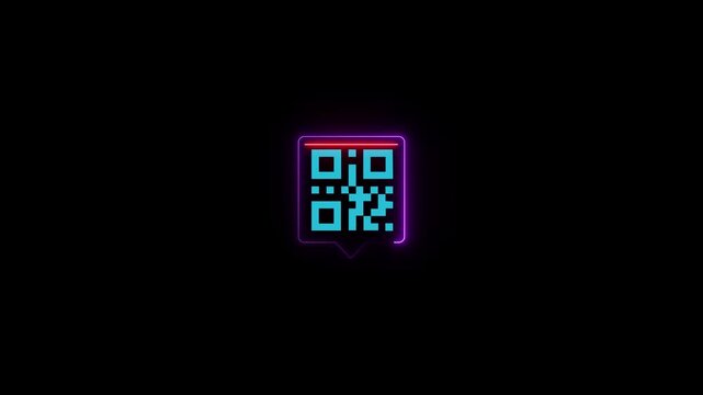 Glowing neon QR code icon animation,QR code with scan icon isolated animation ,mobile QR code neon icon animation, QR code 4k video footage 