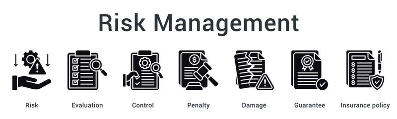 Risk management through evaluation and control addressing penalty and damage concerns with guarantee and insurance coverage.