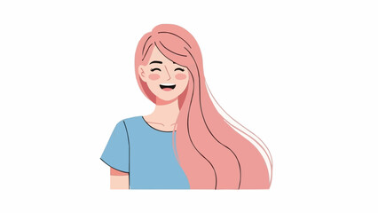 Smiling Woman with Pink Hair and Blue Shirt Illustration.