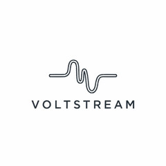 Fototapeta premium Modern minimalist logo for Voltstream featuring a stylized waveform or electrical signal line, representing energy or data flow.