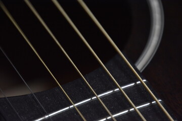 A close-up image of guitar strings against a black background