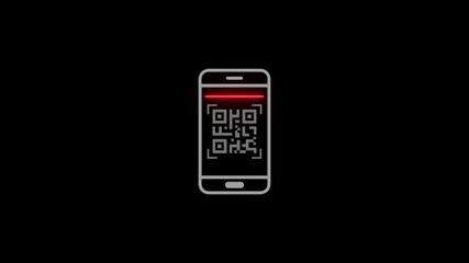 Glowing neon QR code icon animation,QR code with scan icon isolated animation ,mobile QR code neon icon animation, QR code 4k video footage 