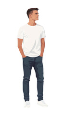 PNG A man wearing white t shirt and jeans illustration standing t-shirt.