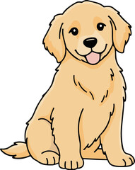 Cute Cartoon Golden Retriever Puppy with Playful Expression Illustration