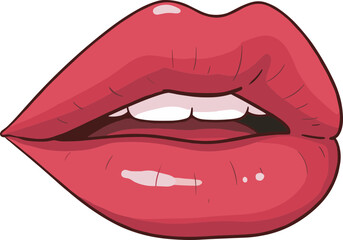 Cartoon Illustration of Bright Red Lips with Teeth Glamour Mouth
