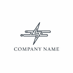 A minimalist line art logo featuring a stylized lightning bolt intersecting horizontal lines, possibly representing electrical current, with "AC" text and "COMPANY NAME" below.
