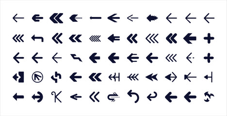 Large array of dark blue leftward moving arrows showcasing different styles and directional indicators