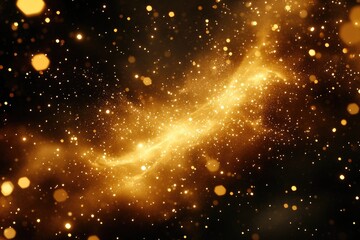 Golden nebula shimmers, stars twinkle in the deep cosmos