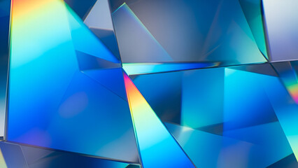 Iridescent geometric composition featuring a play of light and crystalline structures