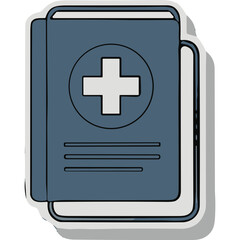 Fototapeta premium Blue Medical Record Folder With White Cross Symbol And Lines Representing Text In A Stylized Illustration On White Background