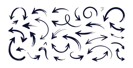 Set of expressive hand sketched arrow icons showing various directions and movement styles © MD.RAHIM