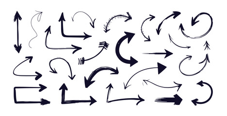 Assorted doodle style arrows collection showing curved bent and straight path indicators