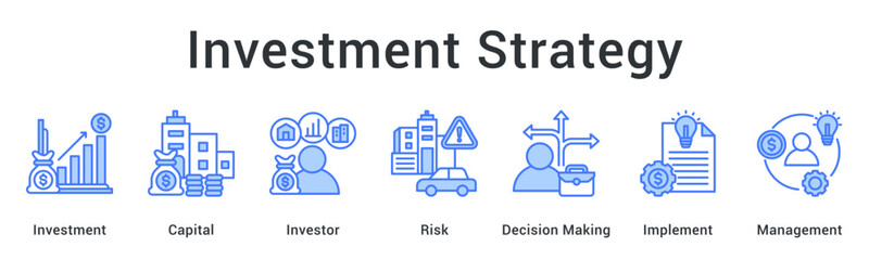 Fototapeta premium Investment strategy allocates capital for investors while managing risk through decision making and implementation oversight.