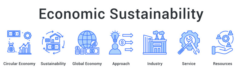 Economic sustainability promotes circular economy and global approach across industry service sectors with resource efficiency.