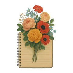 Fototapeta premium PNG Floral notebook with vintage charm.
