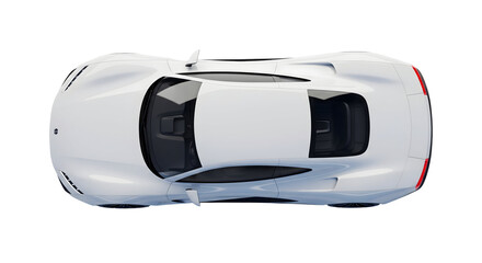 A top-down view of a sleek, modern, white sports car, isolated on transparent background	
