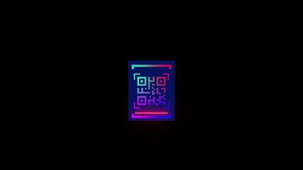 Glowing neon payment QR code icon animation,QR code with scan icon isolated animation ,mobile QR code neon icon animation, QR code 4k video footage