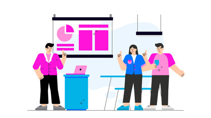 Business team giving public presentation Flat Vector Illustration