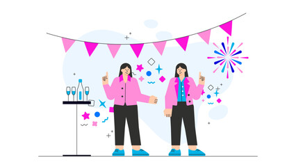 Business partners toasting successful deal Flat Vector Illustration