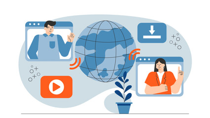 Flat design of global online conference Flat Vector Illustration